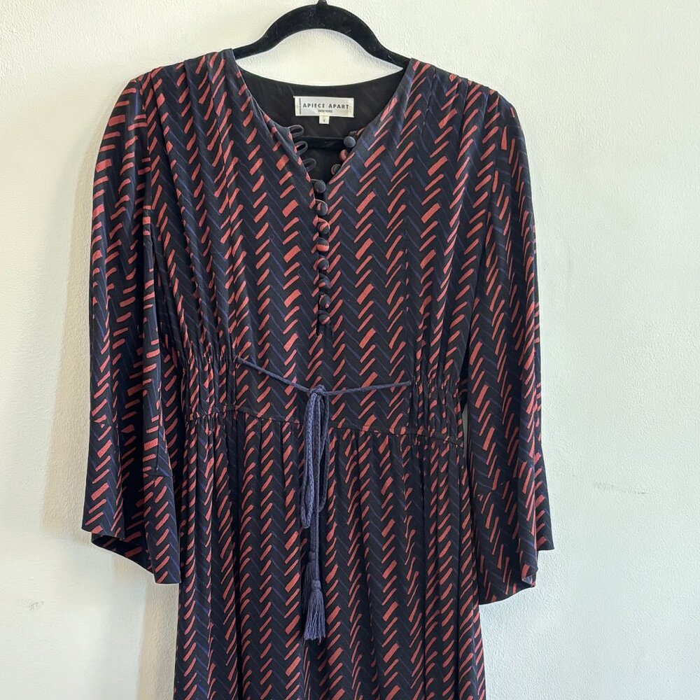 Apiece Apart Navy Hatch Print Upaya Dress - Size 2 - - Picture 5 of 7